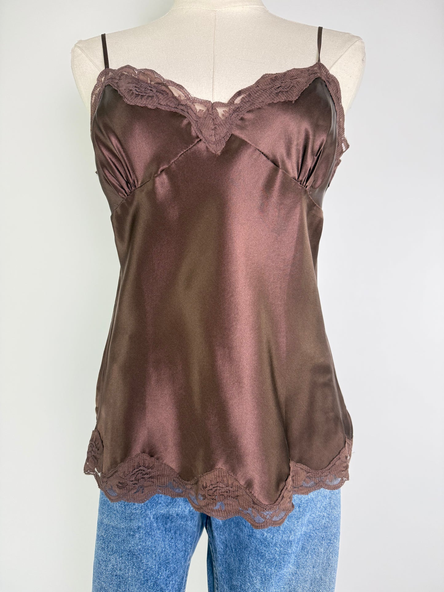 Shu Shu Brown Lace Trim Camy