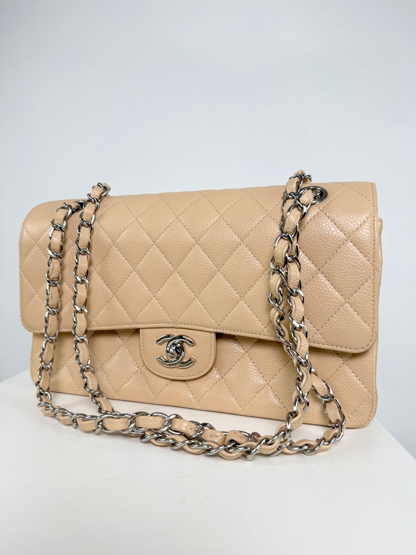 Chanel Caviar Classic Flap Biege Medium Handbag