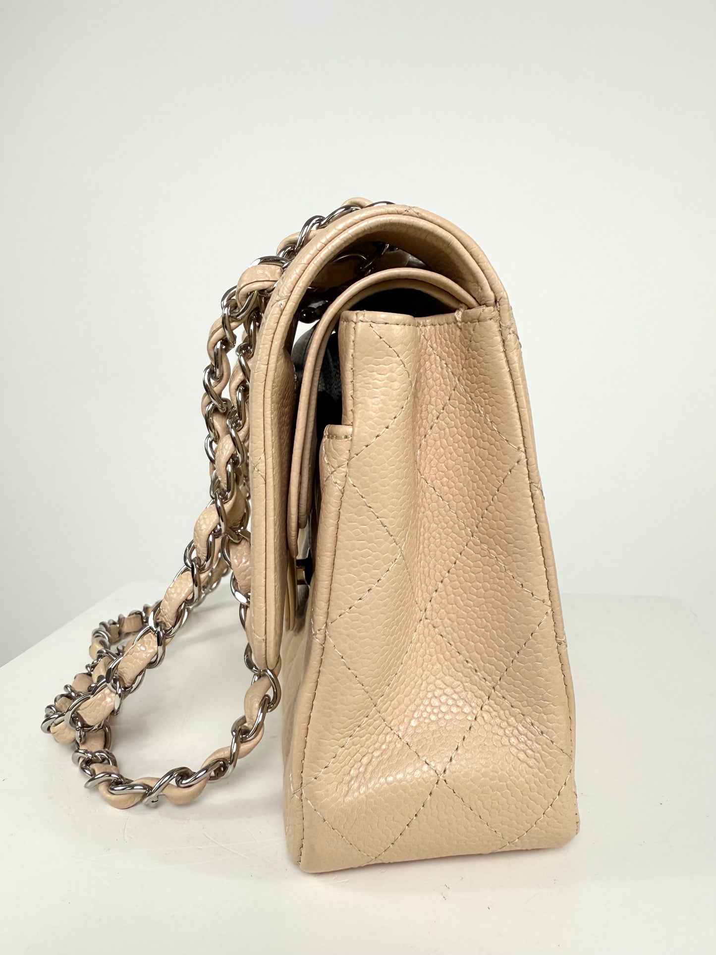 Chanel Caviar Classic Flap Biege Medium Handbag