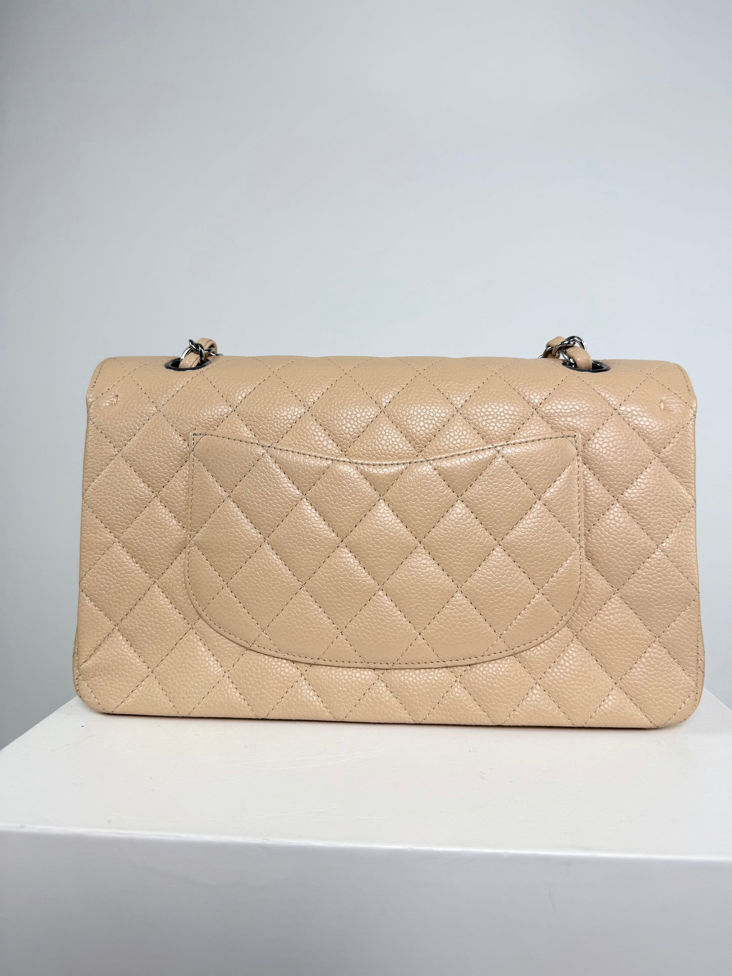 Chanel Caviar Classic Flap Biege Medium Handbag