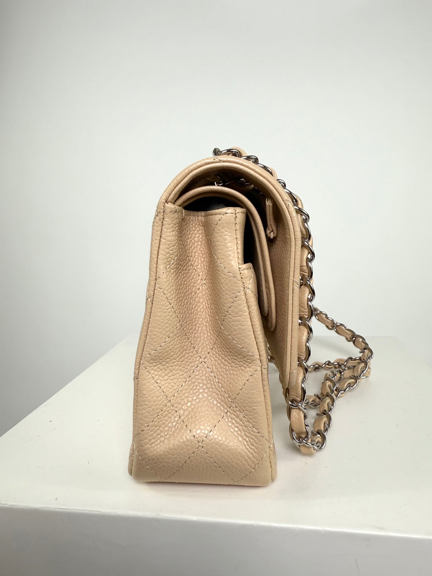 Chanel Caviar Classic Flap Biege Medium Handbag