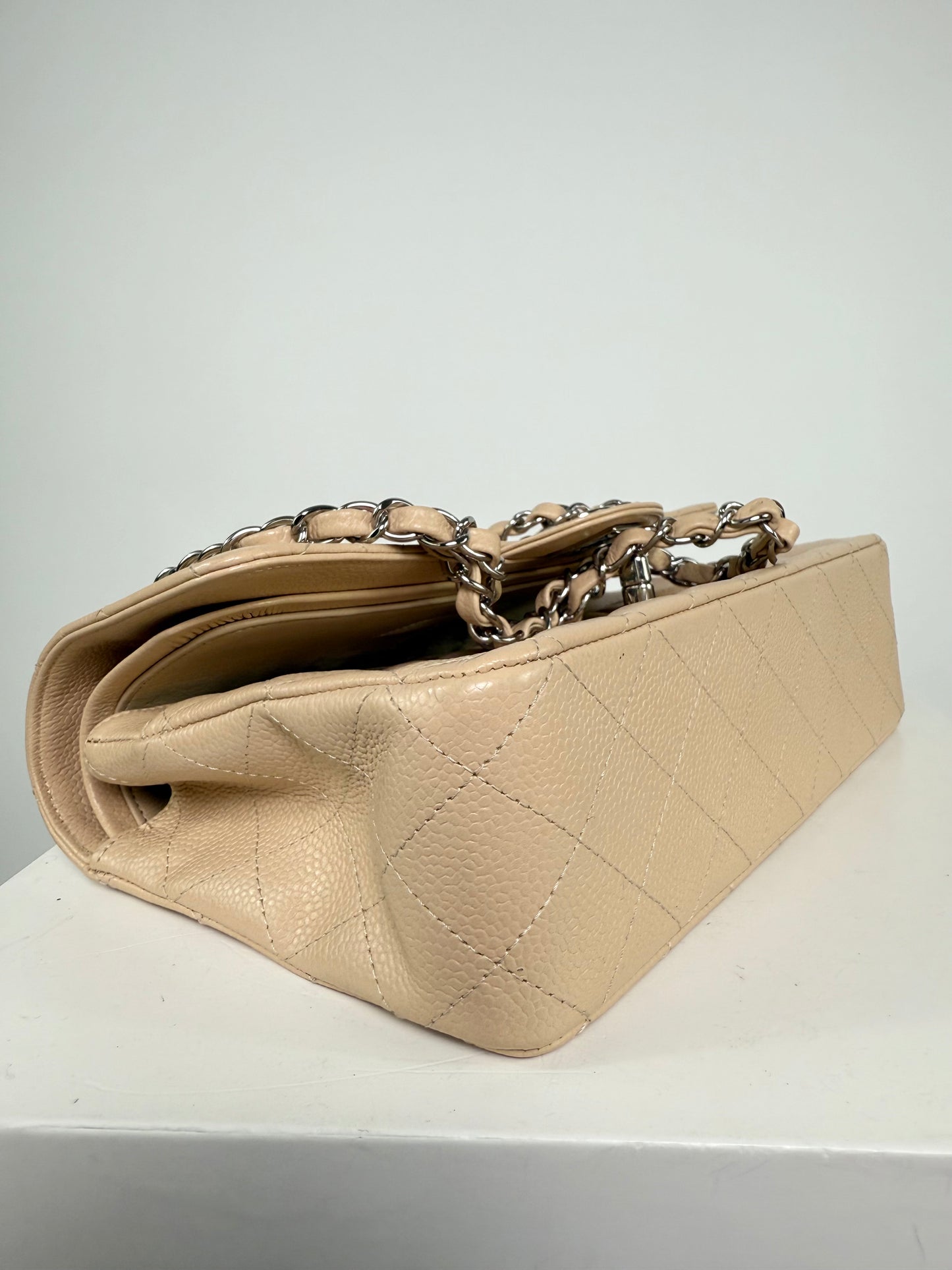 Chanel Caviar Classic Flap Biege Medium Handbag
