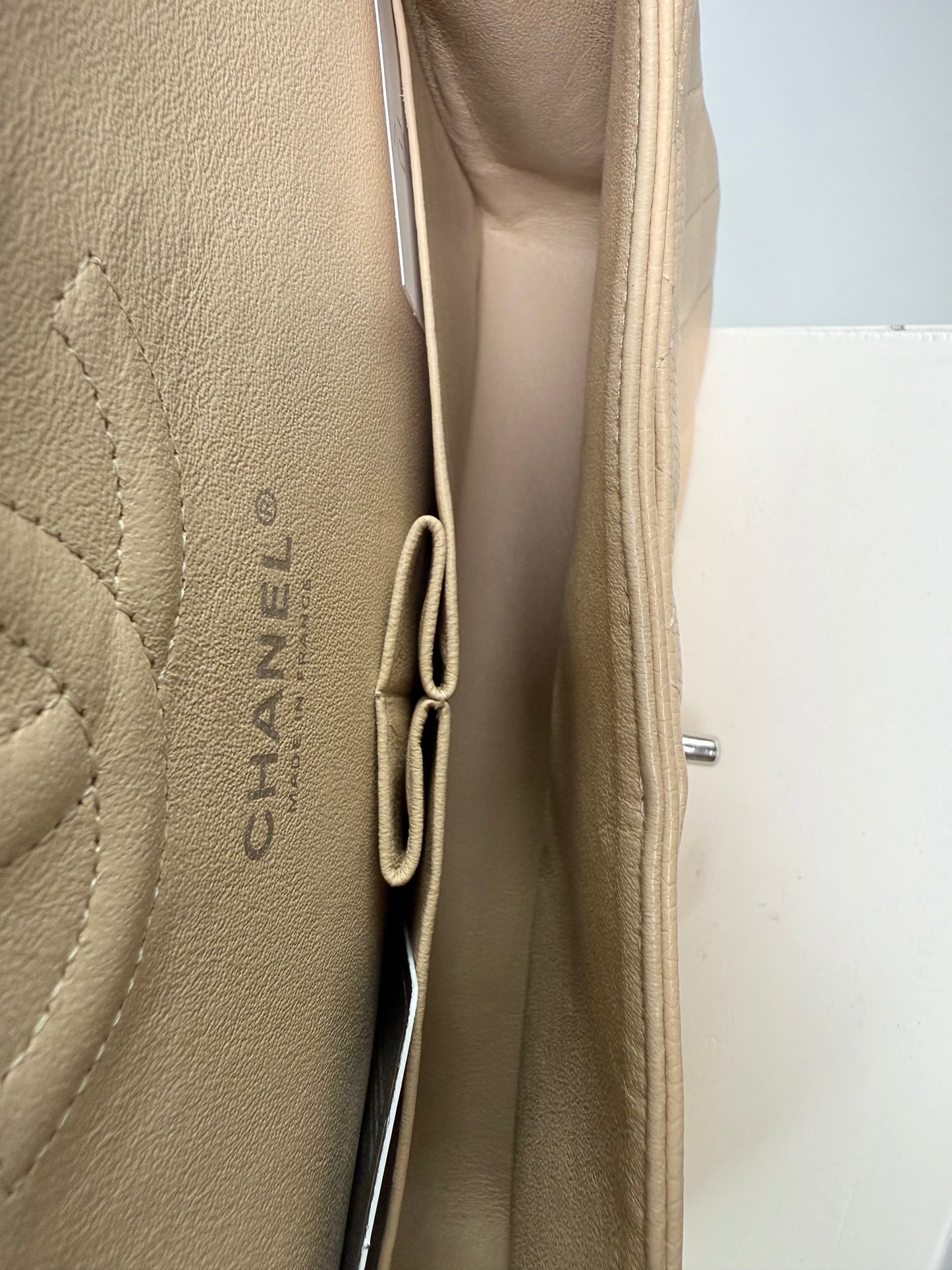 Chanel Caviar Classic Flap Biege Medium Handbag
