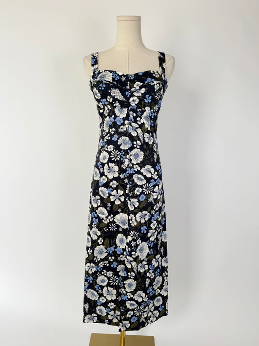 Veronica Beard Colleen Navy Floral Midi Dress