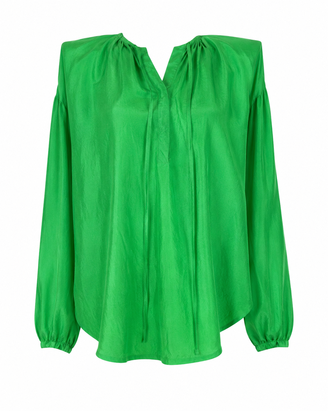 Raquel Allegra Green Silk Poet Top