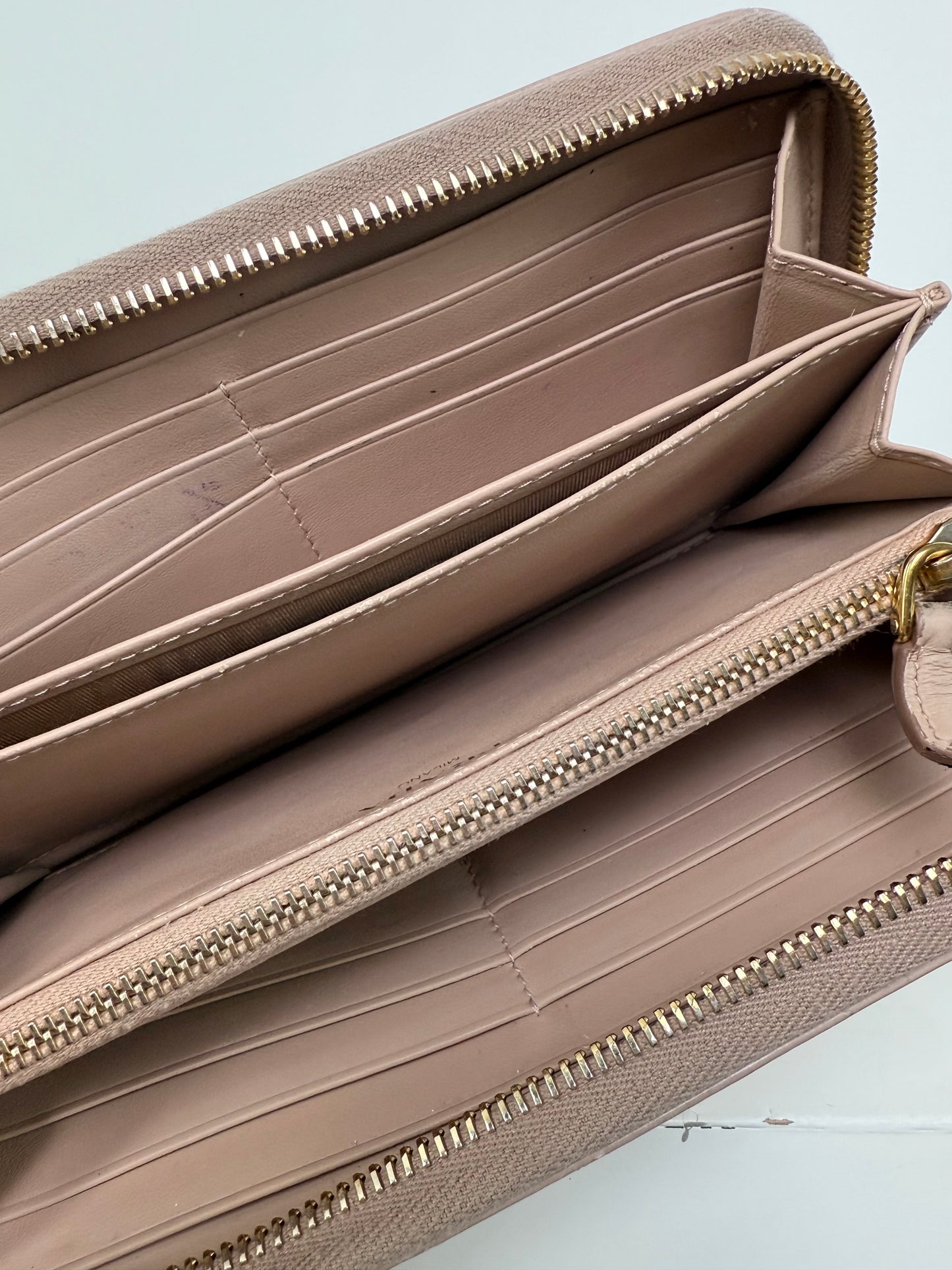 Prada Long Wallet Purse Card Coin Case Beige
