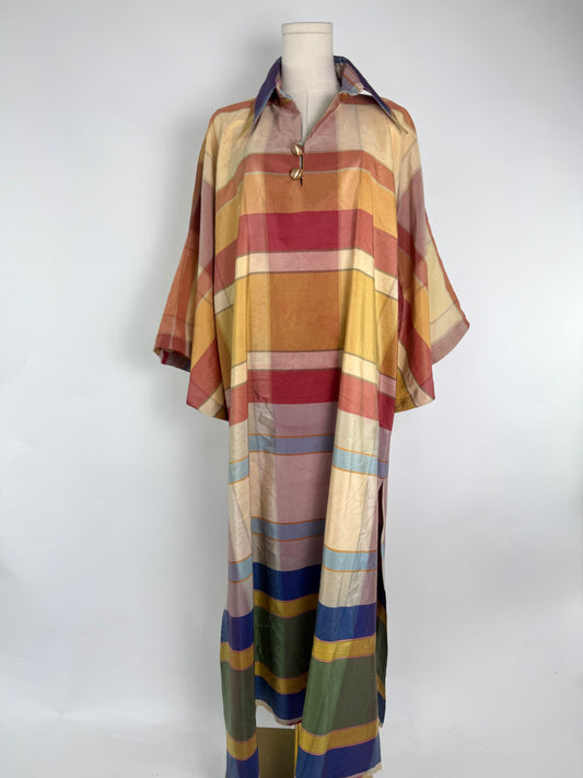 Ombre Plaid Silk Caftan