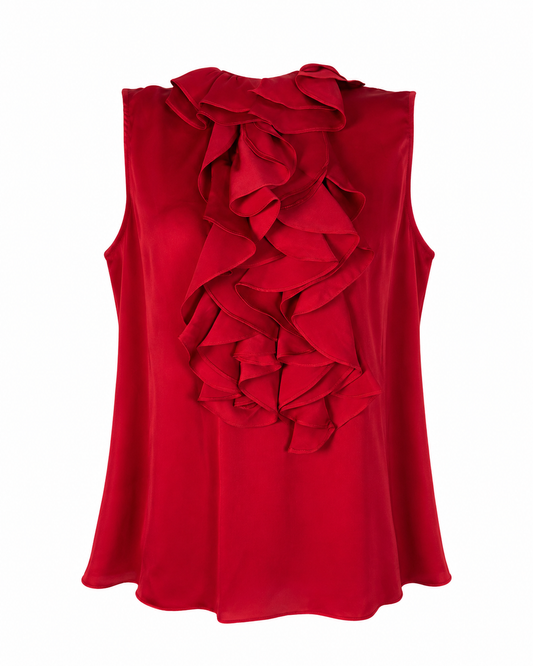 Ralph Lauren Silk Red Ruffle Blouse