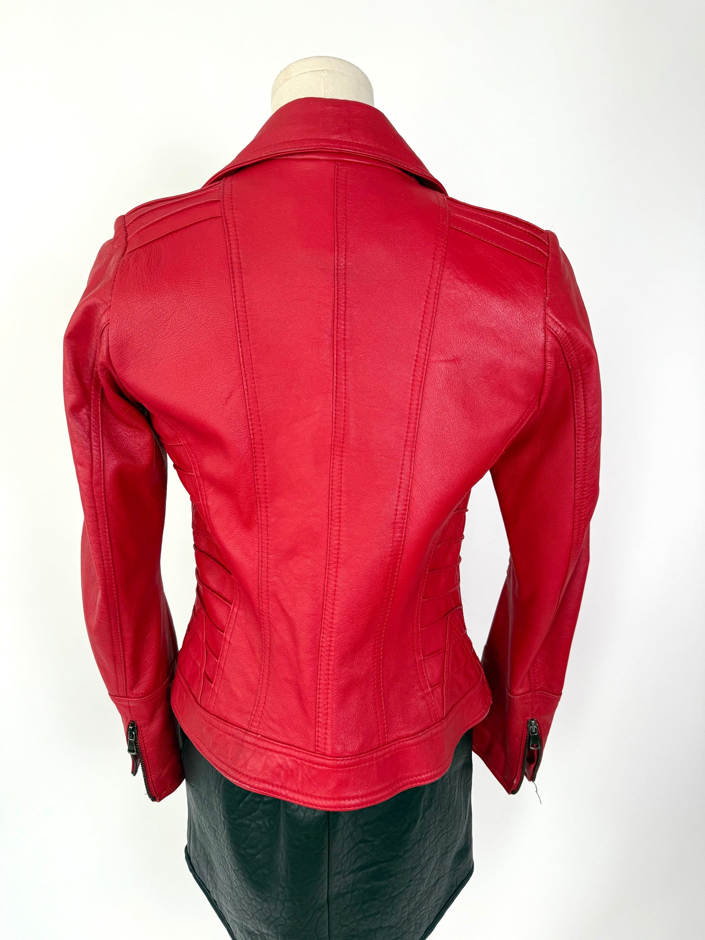 Vintage Red Leather Vera Pelle Biker Jacket