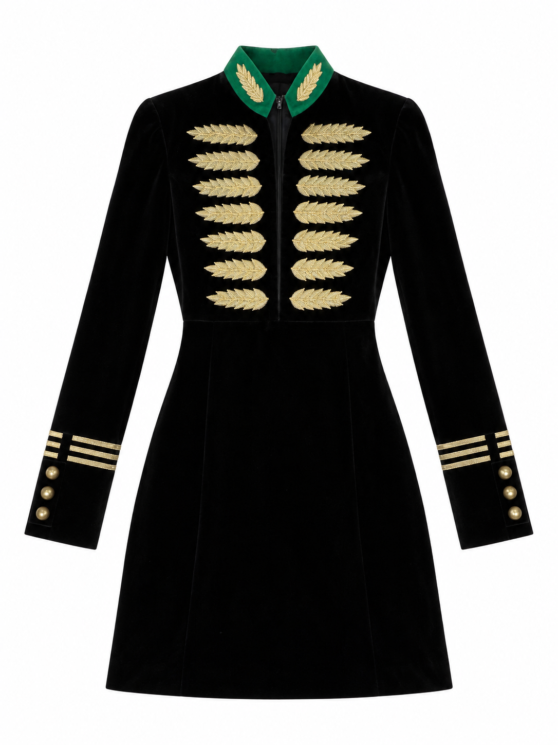 Camino Couture Velvet Military Dress