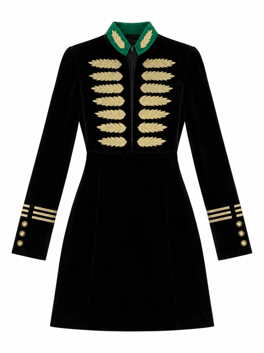 Camino Couture Velvet Military Dress