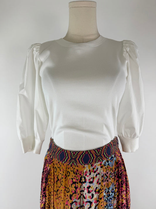 Veronica Beard White Puff Sleeve Top
