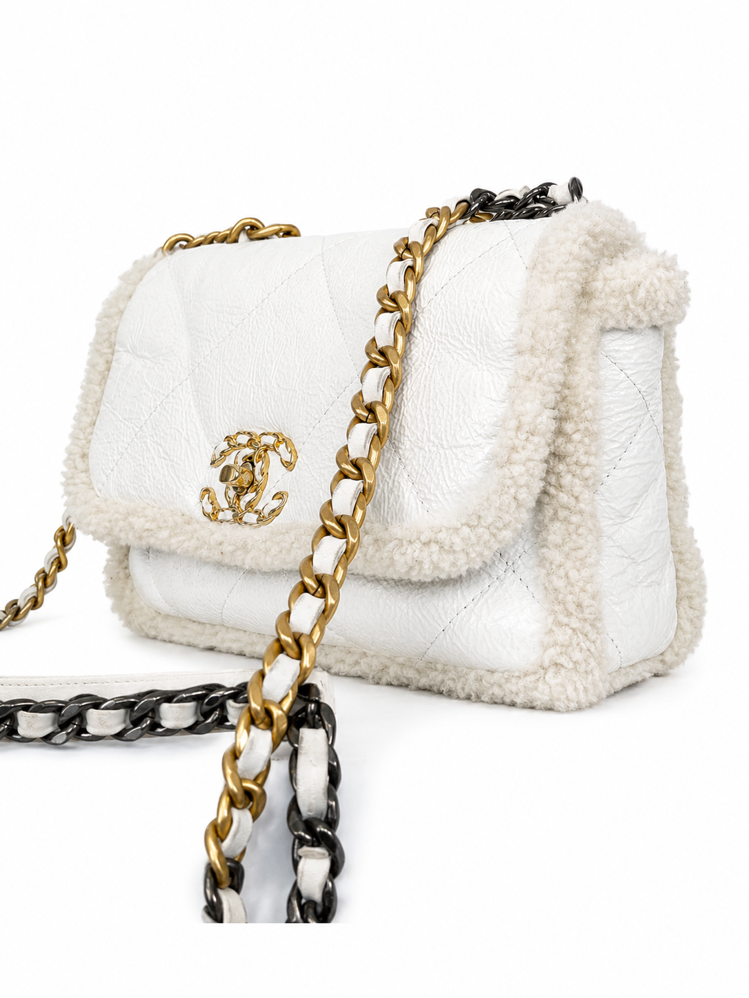 Chanel White Shearling 19 Medium Flap Bag