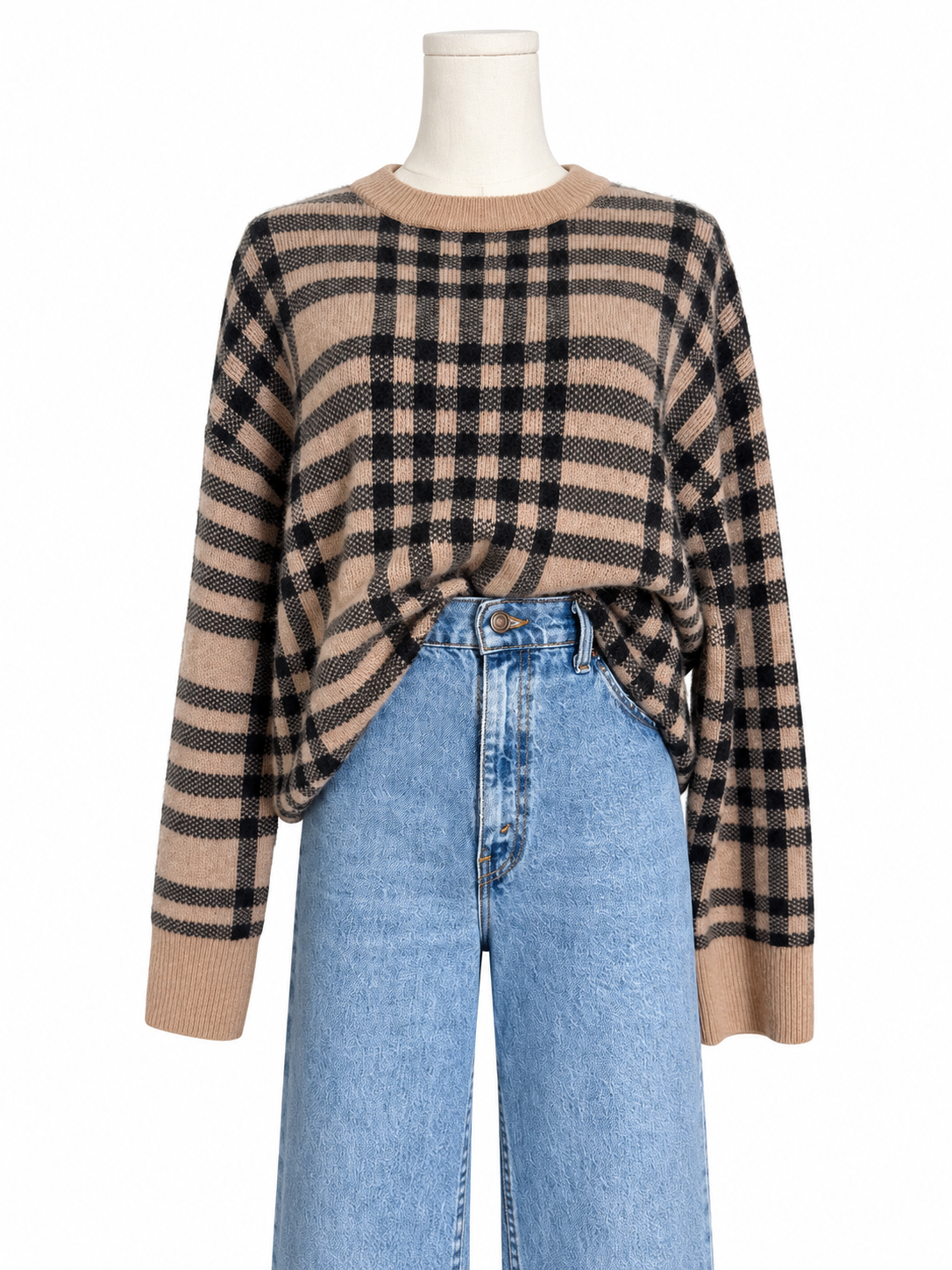 White & Warren Cashmere Plaid Sweater