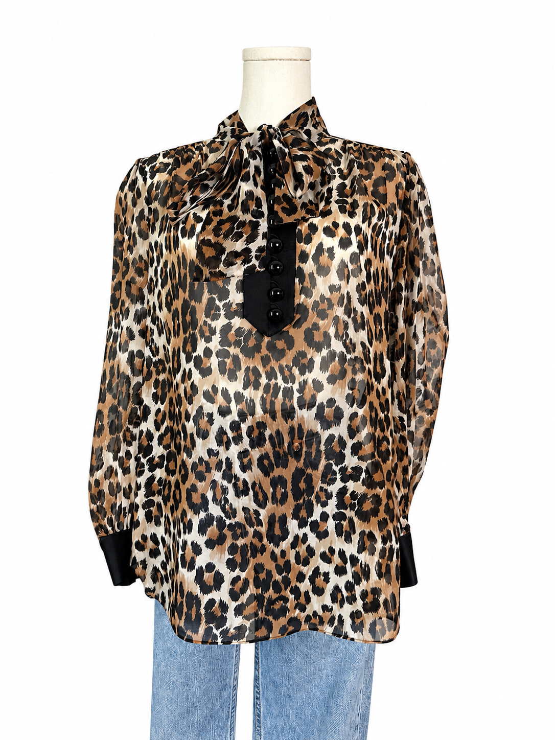 Jaeger Leopard Neck Tie Top
