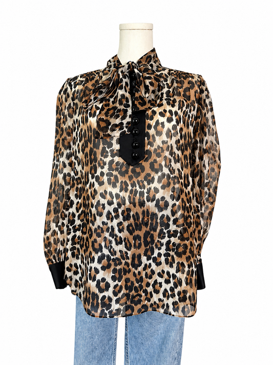 Jaeger Leopard Neck Tie Top