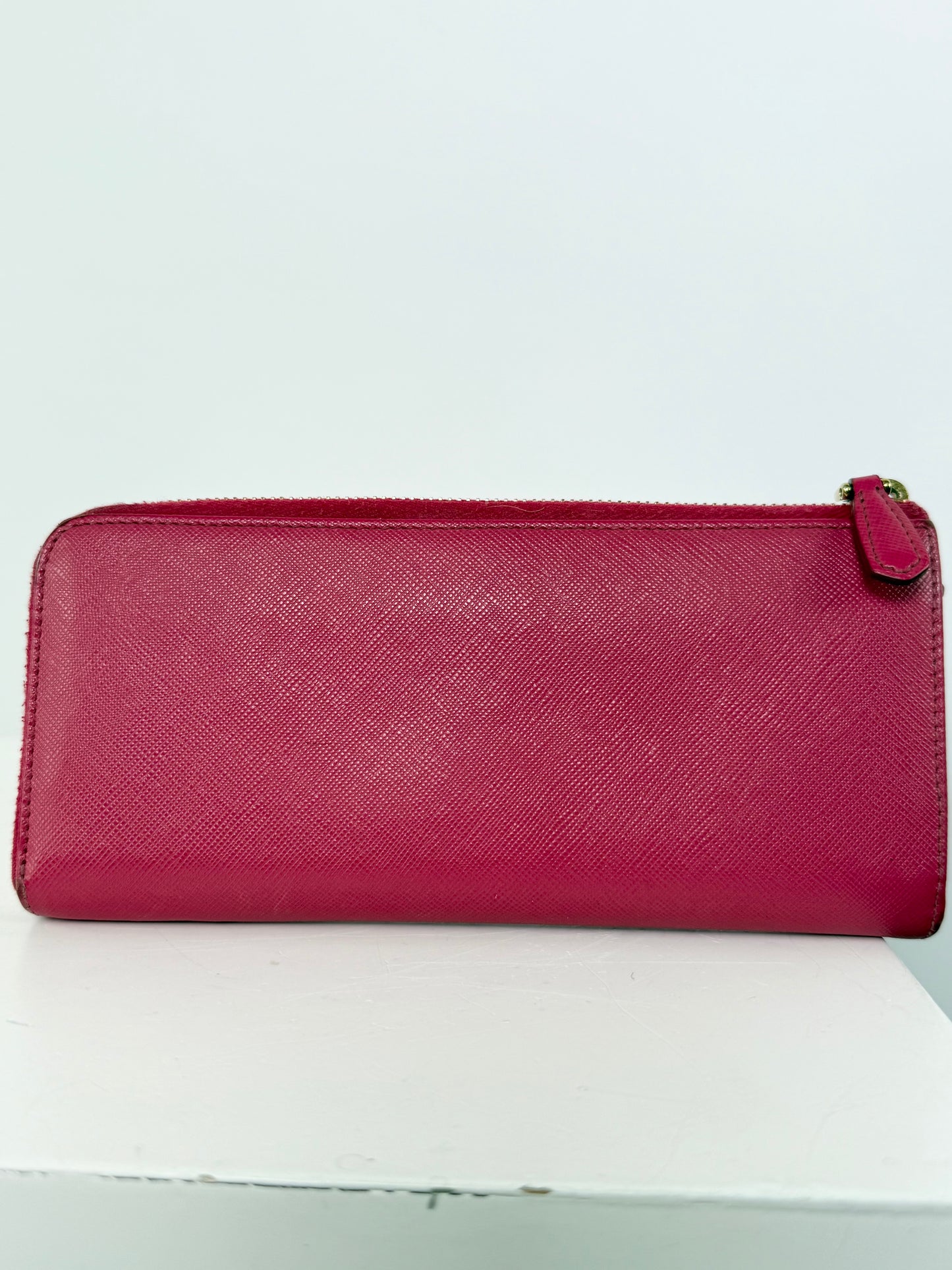 Prada Saffiano Leather Half Zip Long Wallet