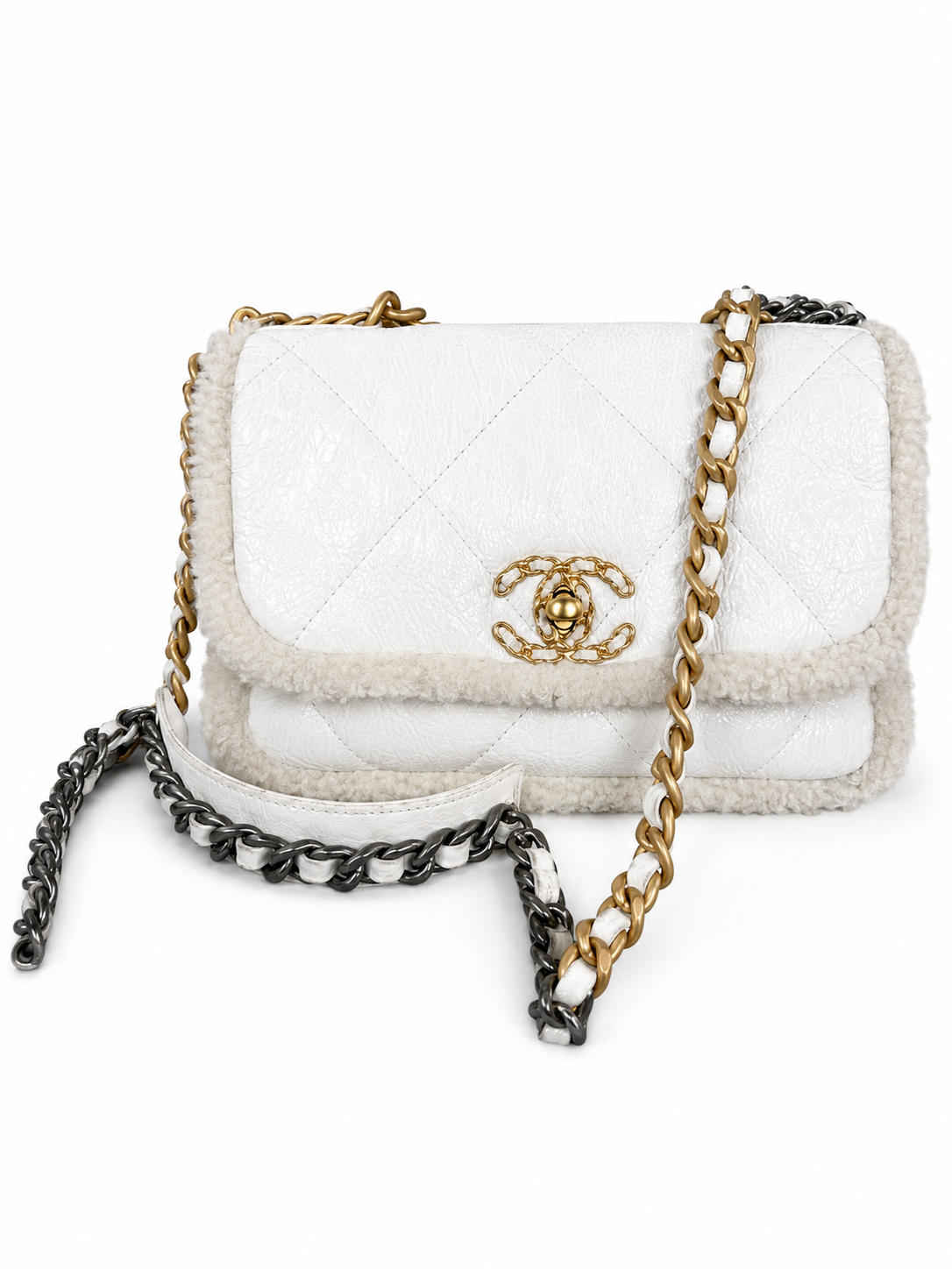 Chanel White Shearling 19 Medium Flap Bag