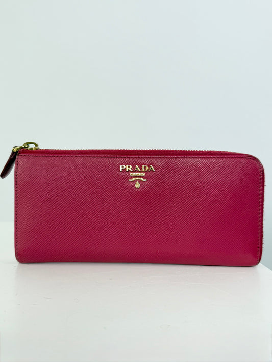 Prada Saffiano Leather Half Zip Long Wallet