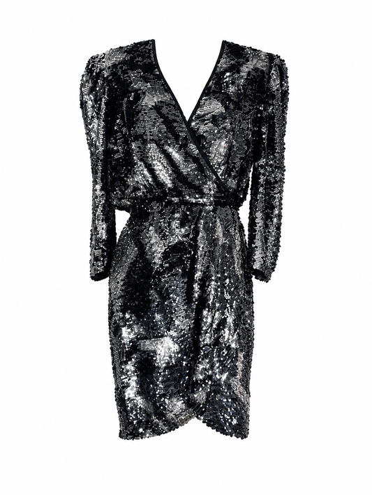 Zoey Sequin Camo Wrap Dress