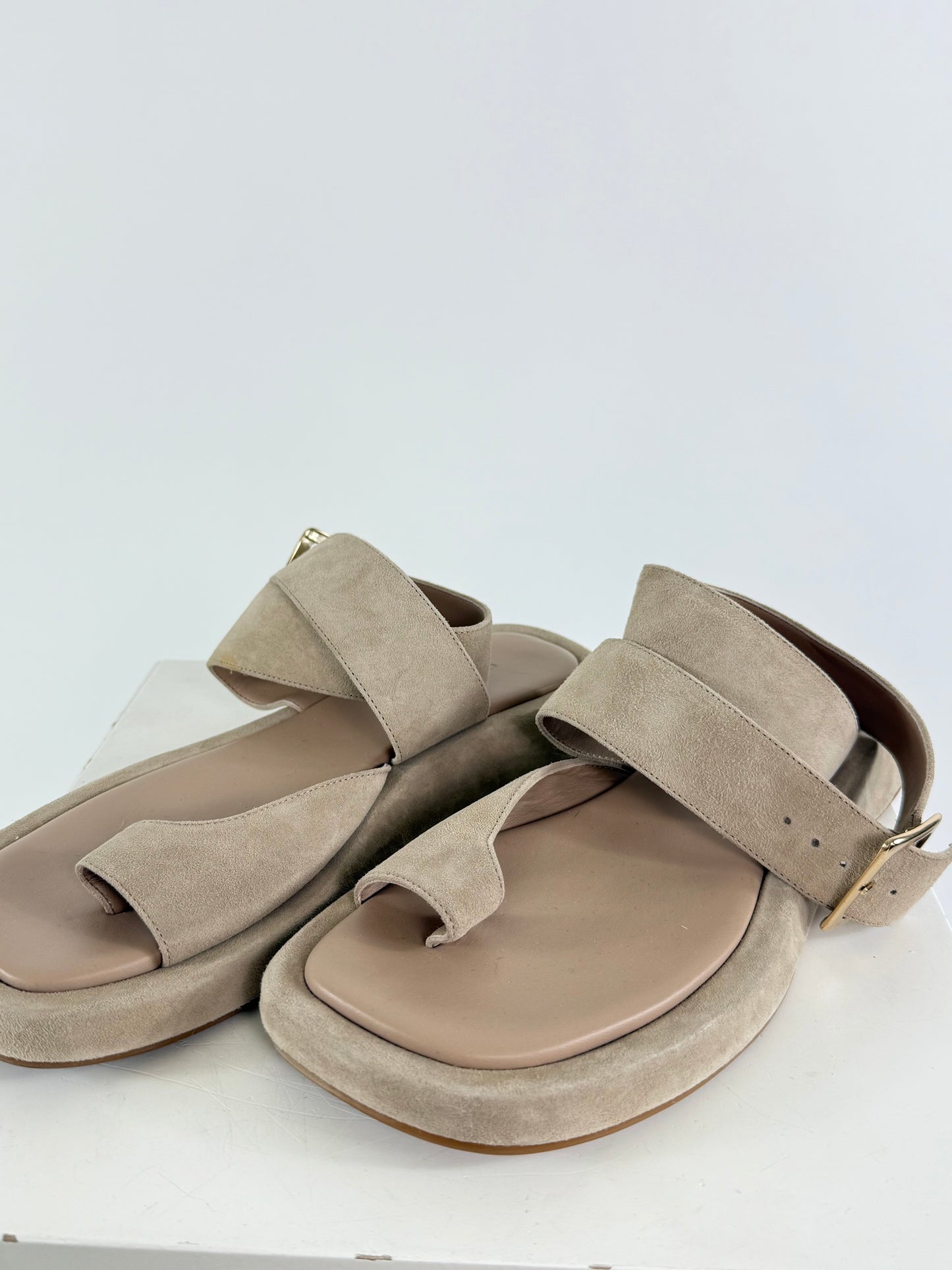 GIA/RHW  Beige Suede Sandals