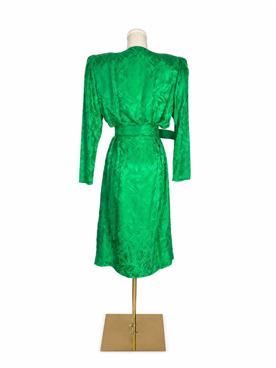 Vintage Silk Adrianna Papell Green Jacquard Dress