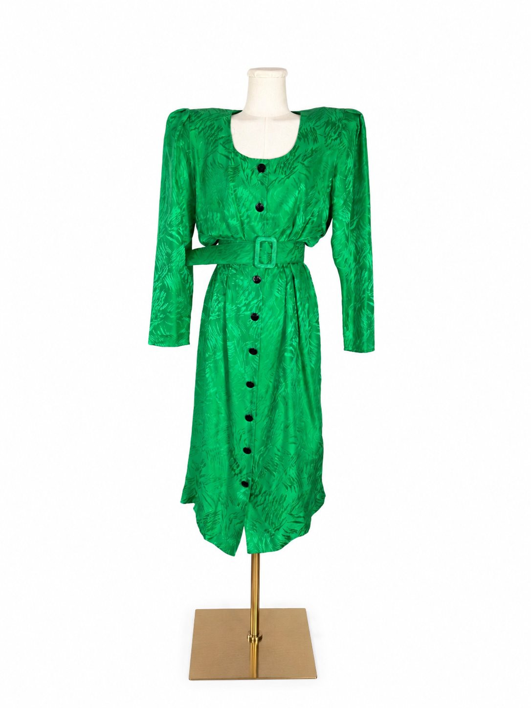 Vintage Silk Adrianna Papell Green Jacquard Dress