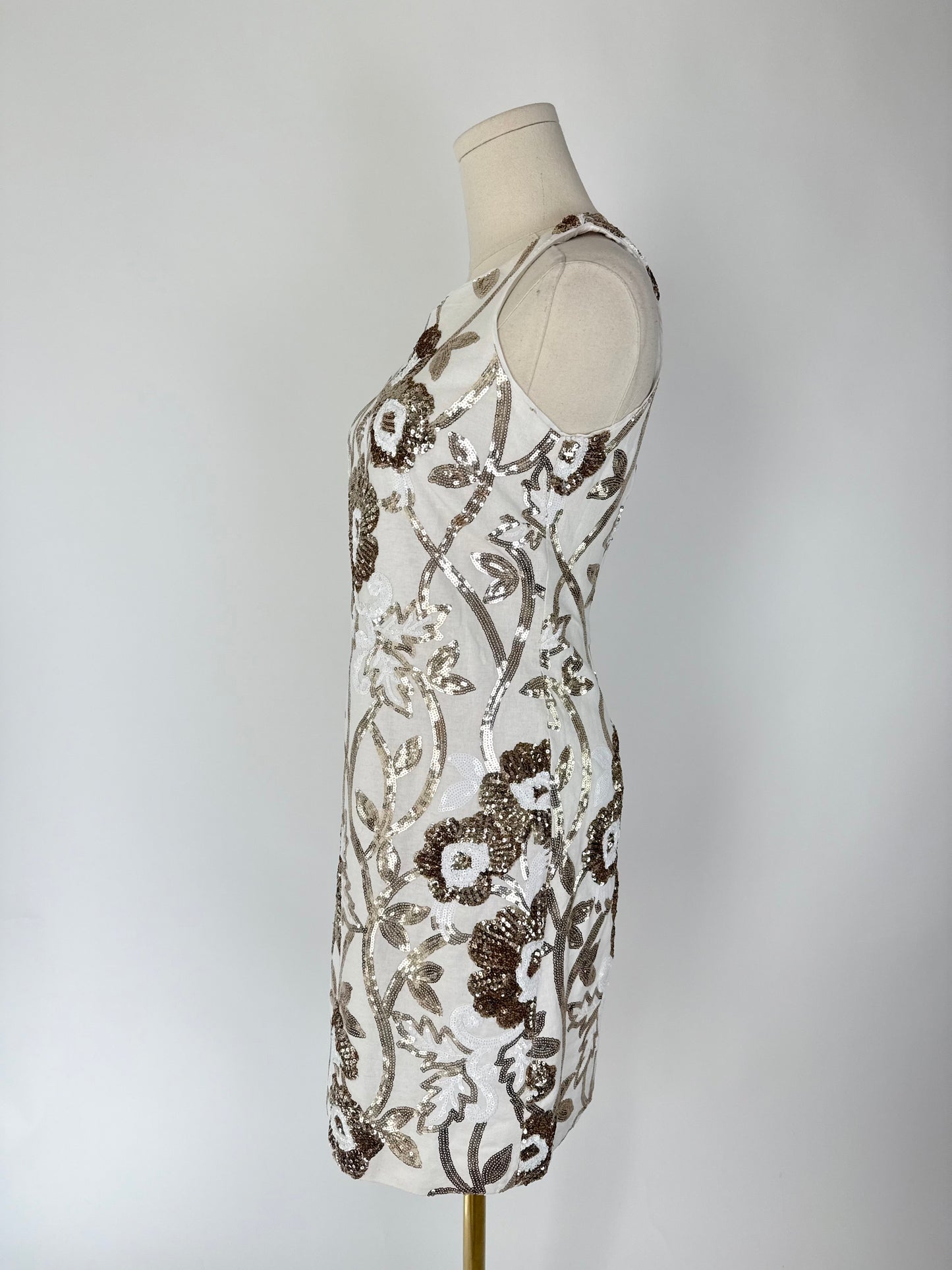 Vintage Boston Proper White Linen Blend Sequin Dress