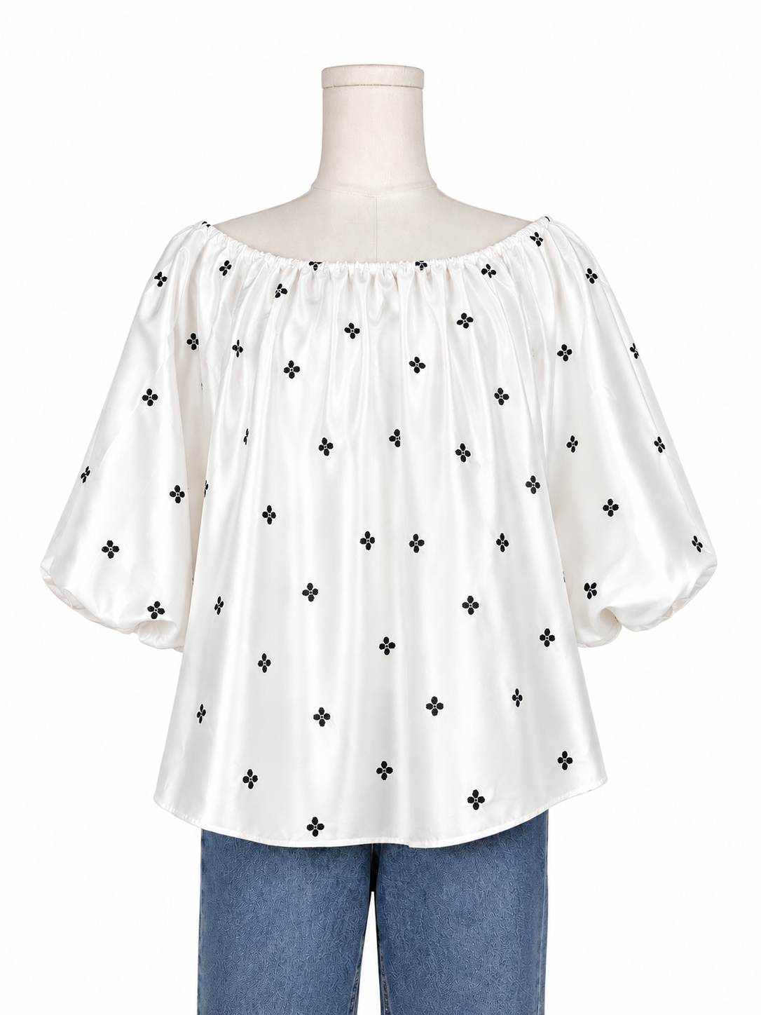 Ulla Johnson White/Black Flowers Puff Sleeve Top