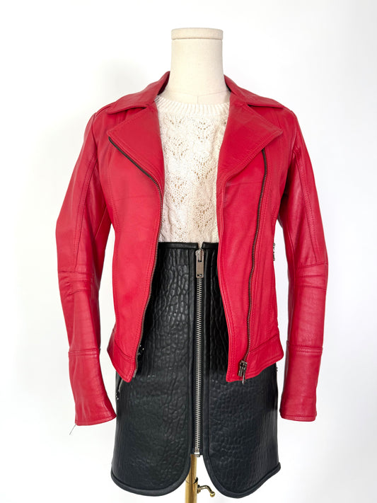 Vintage Red Leather Vera Pelle Biker Jacket