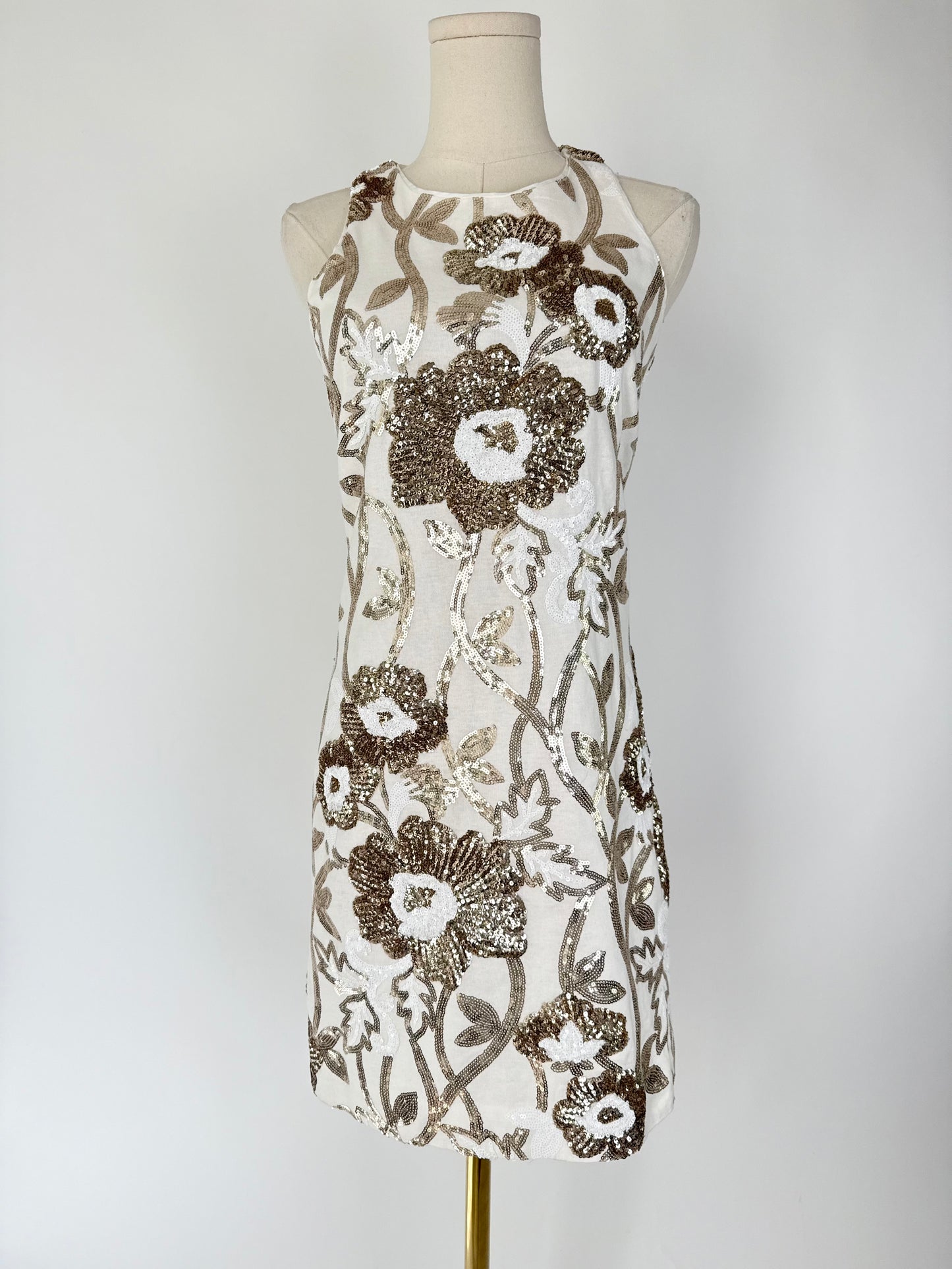 Vintage Boston Proper White Linen Blend Sequin Dress