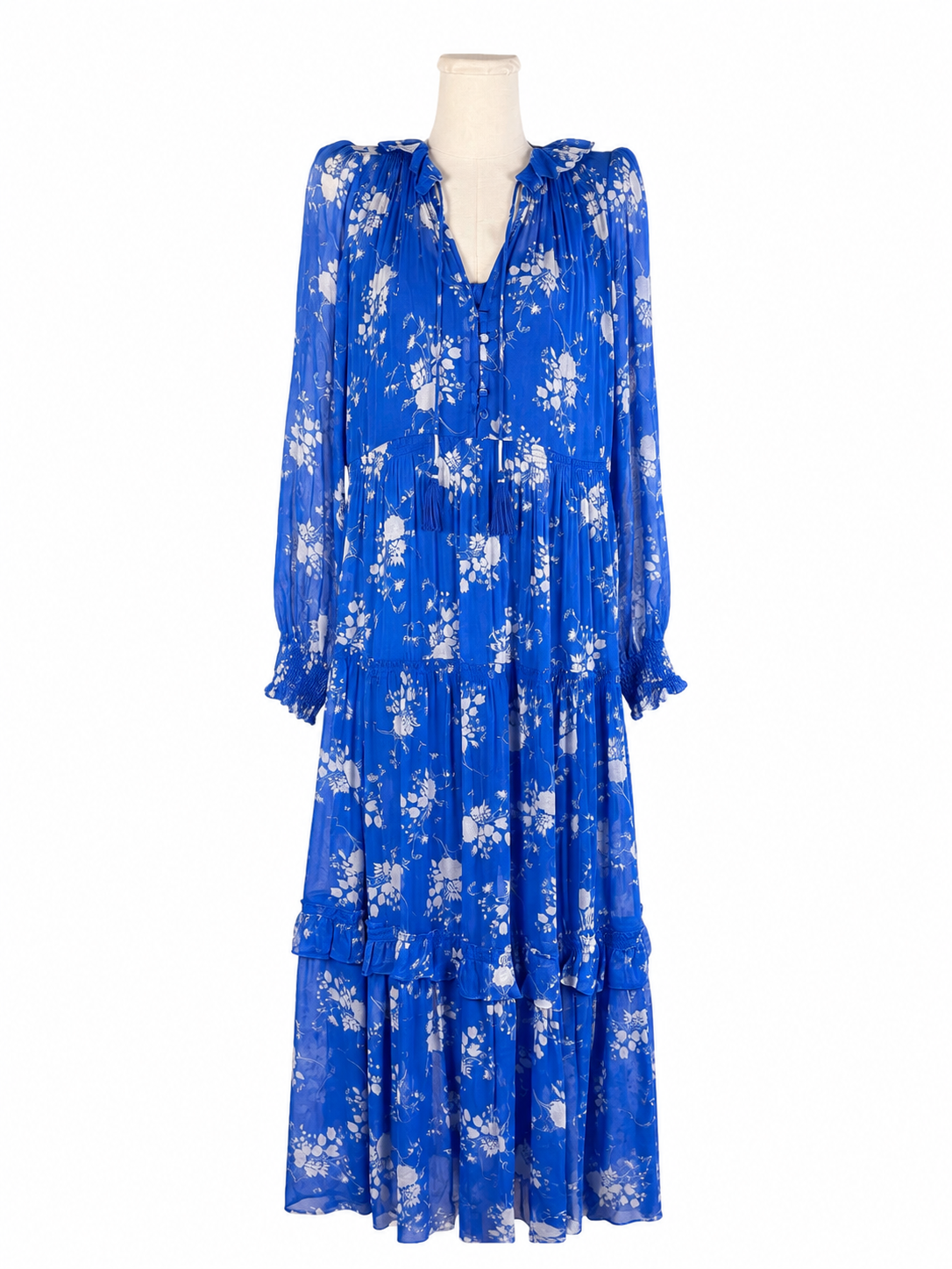 Anthropologie Marais Blue Floral Maxi Dress