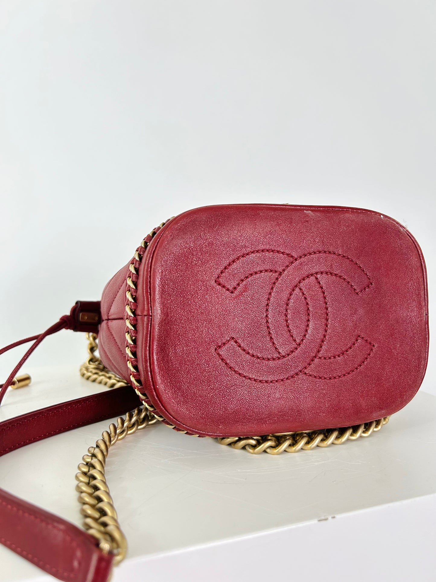 Chanel Red Chevron Bucket Bag 2017