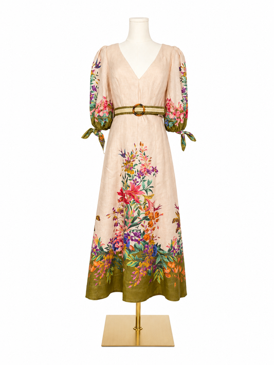 Zimmerman Tropicana Tie Sleeve Midi Dress
