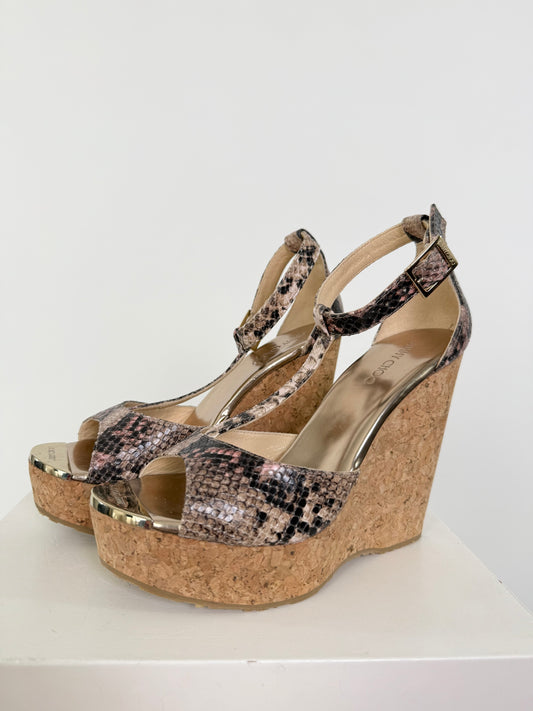 Jimmy Choo Snake Print Stacked Wedge Sandal