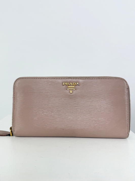 Prada Long Wallet Purse Card Coin Case Beige