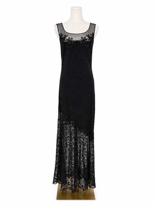 Vintage Cache Beaded Asymmetrical Sheer Panel Dress