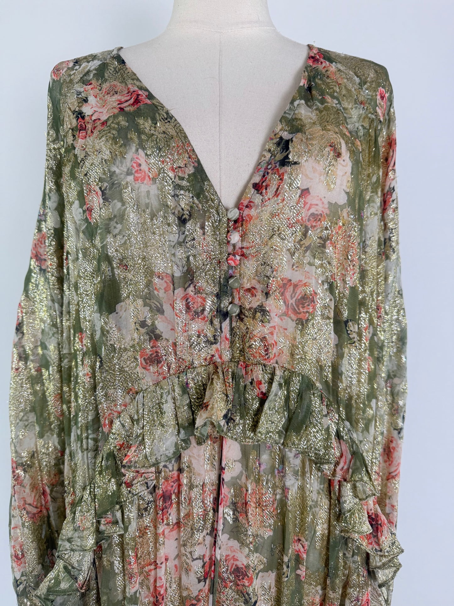 Hemant & Nandita Sheer/Shimmer Floral Dress