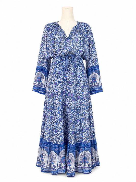 Vintage Sharmas Blue Floral Skirt & Top Set