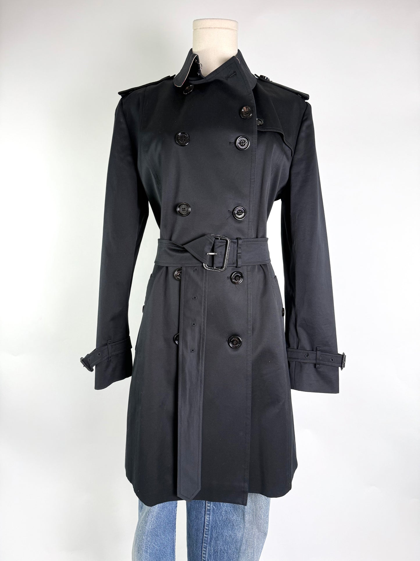 Burberry Mid-Length Trench Coat Kensington Black