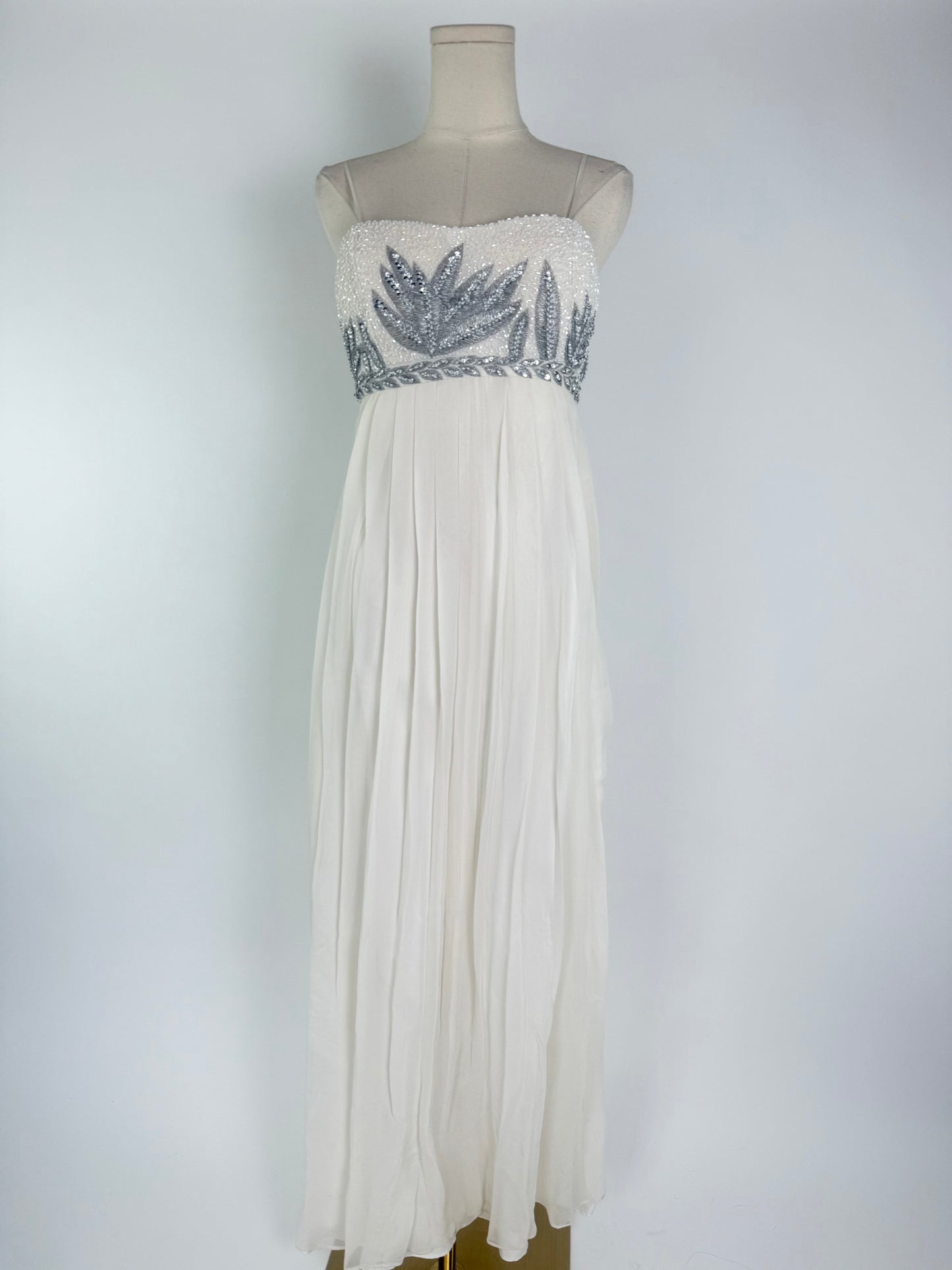 Vintage Aidan Mattox Whited Beaded/Pleated Dress