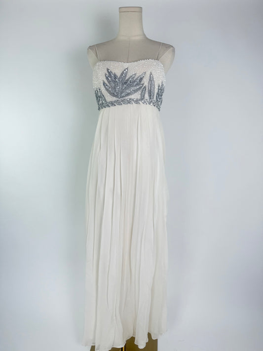 Vintage Aidan Mattox Whited Beaded/Pleated Dress