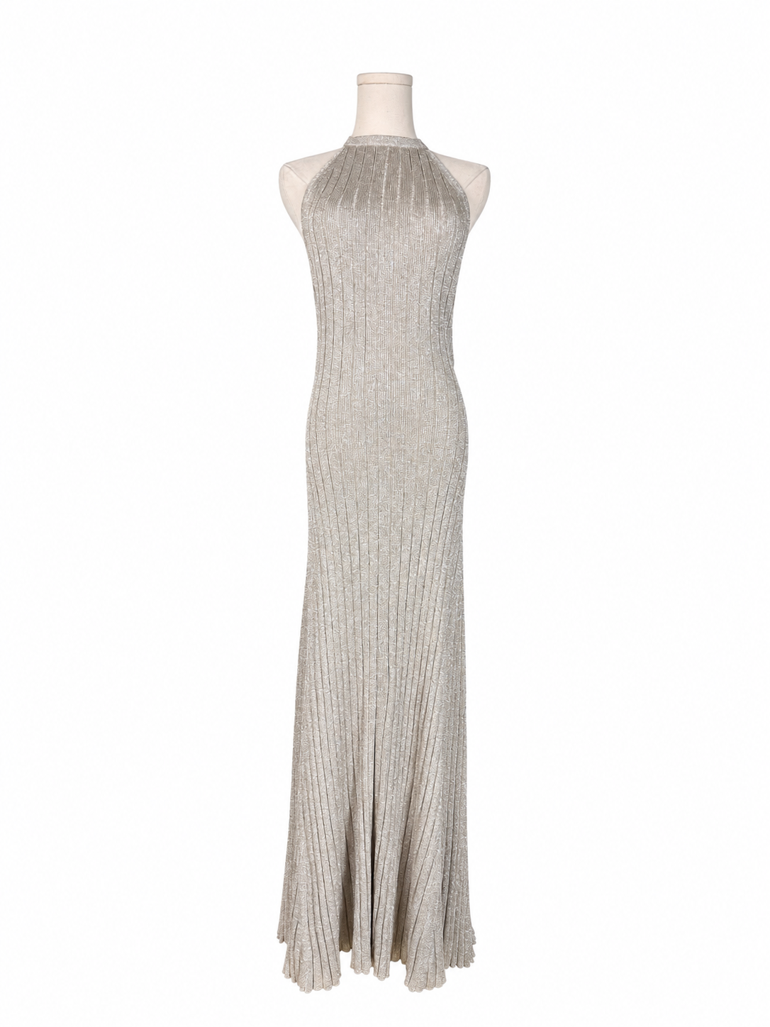 Tom Ford Silver Knit Halter Neck Maxi Dress NWT