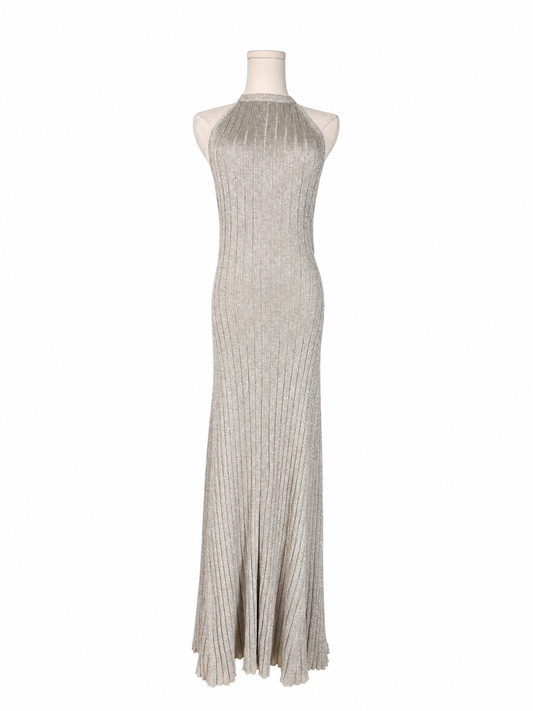Tom Ford Silver Knit Halter Neck Maxi Dress NWT
