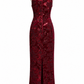 Belle By Badgley Mischka Halter Neck Velvet Sequin Gown