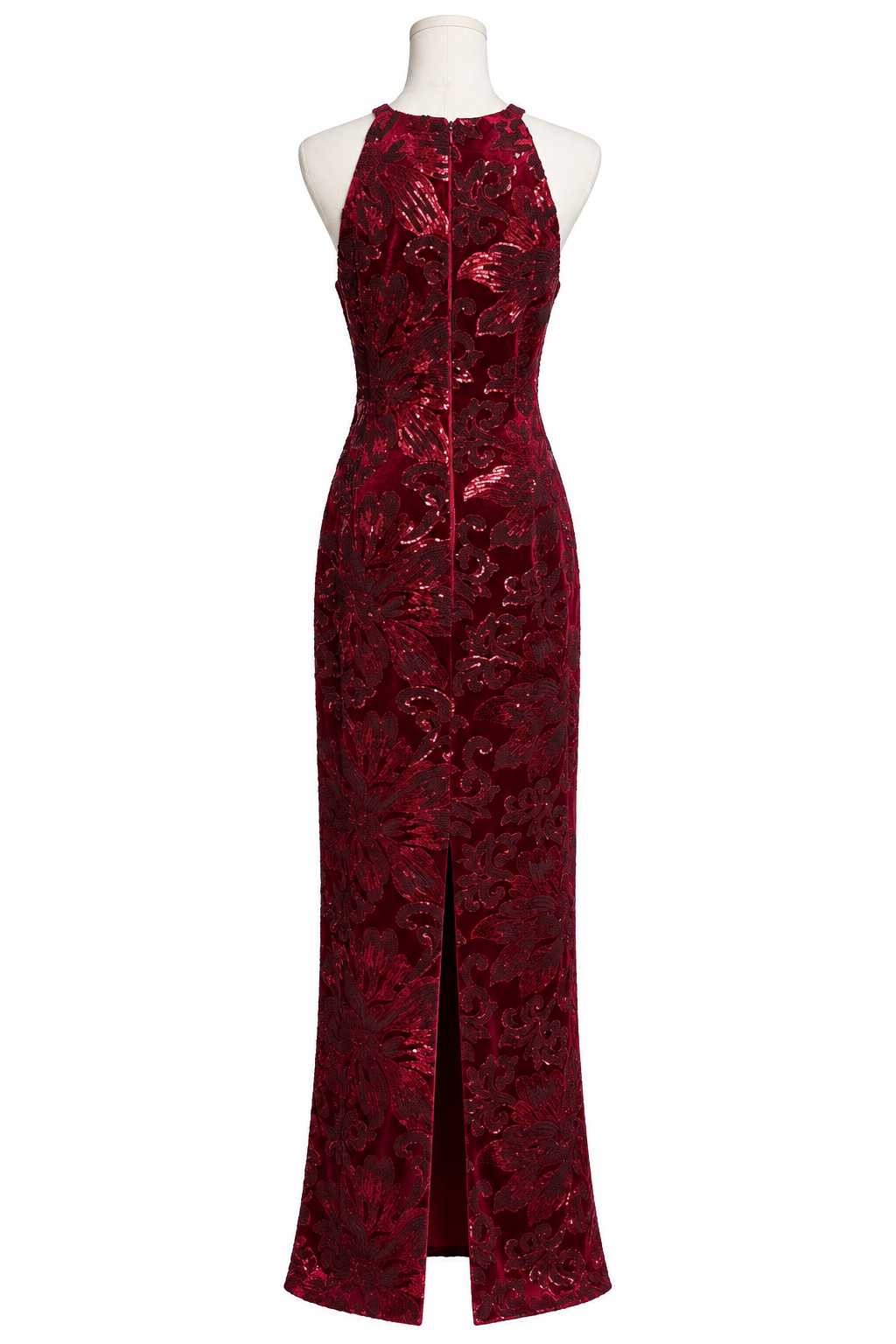 Belle By Badgley Mischka Halter Neck Velvet Sequin Gown