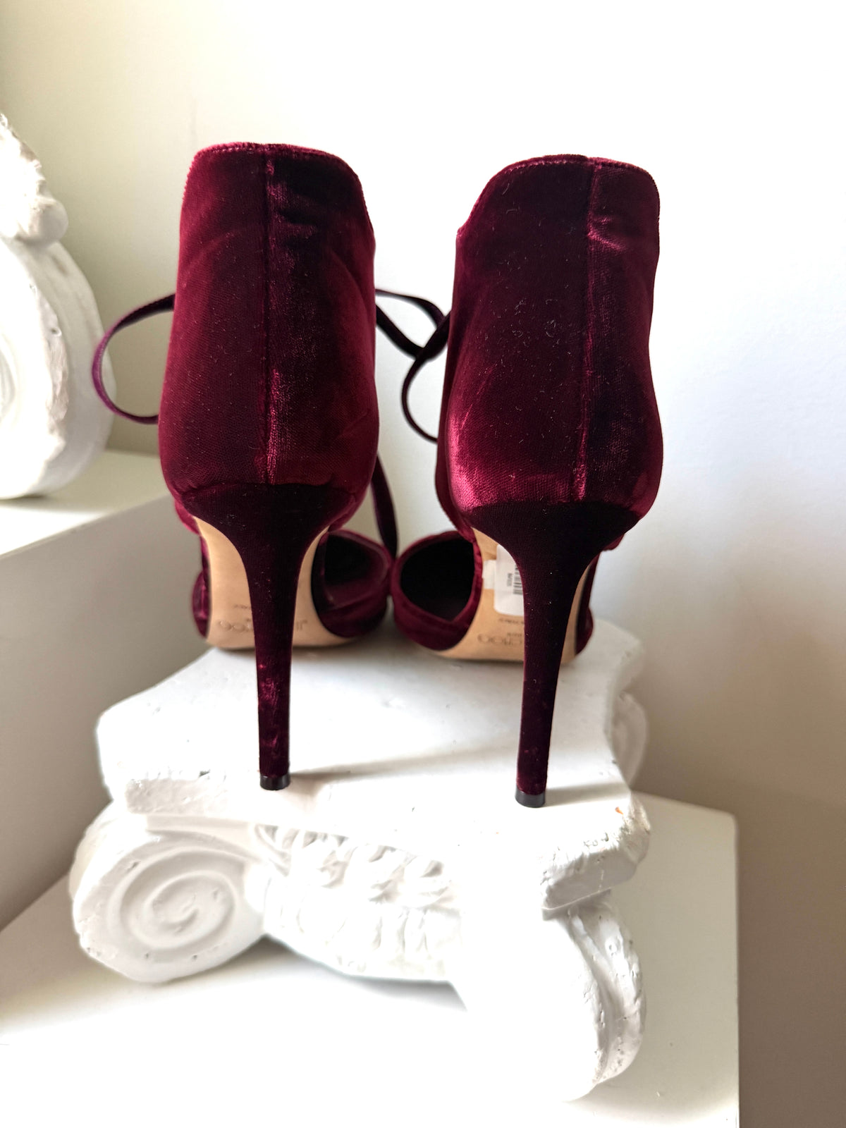 Jimmy Choo Mari Velvet Lace-Up Pumps – Burgundy with Gold Hardware