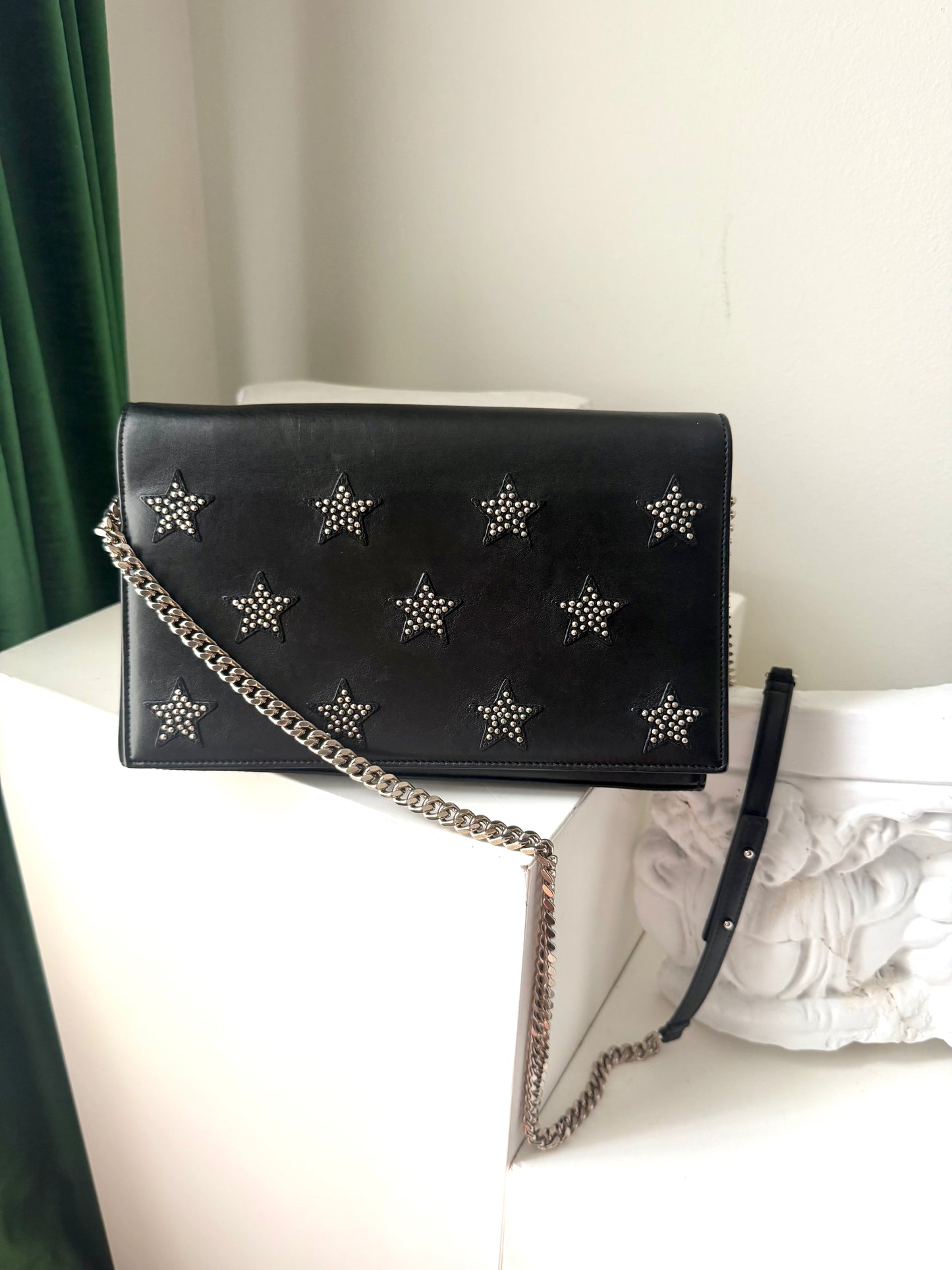 Saint Laurent Black Leather Studded Stars