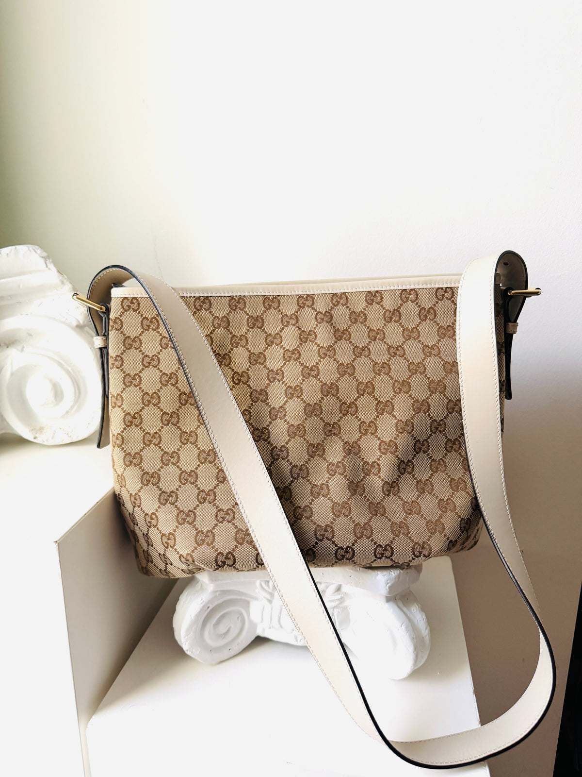 Gucci GG Monogram Canvas Messenger Bag – Beige & Brown