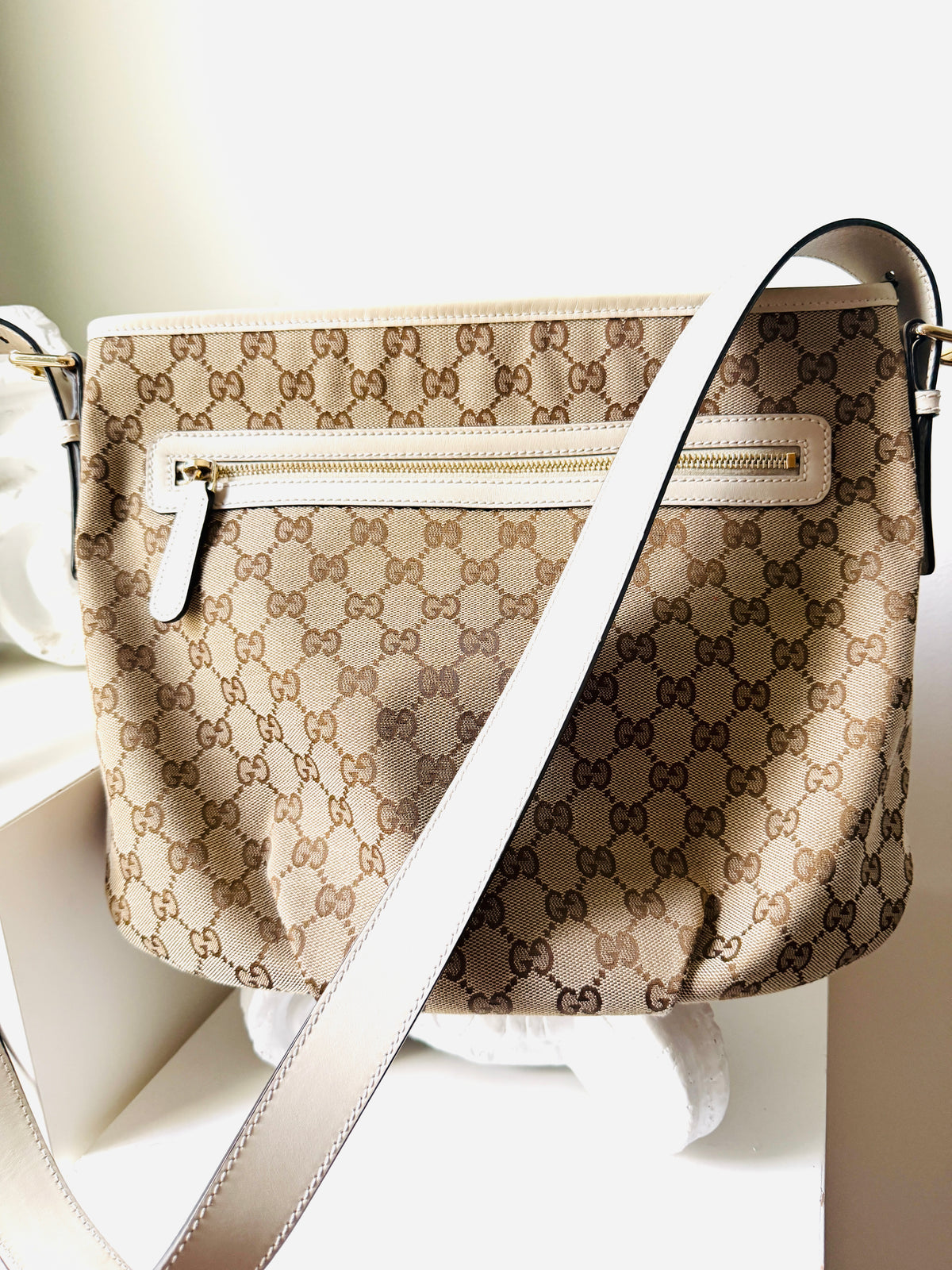 Gucci GG Monogram Canvas Messenger Bag – Beige & Brown